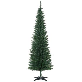 HOMCOM 6ft Pencil Christmas Tree, PVC Hinged Unlit Slim Artificial Christmas Tree for Home Party Holiday Decoration, Green