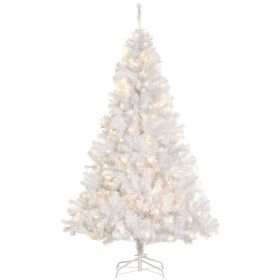 HOMCOM 6ft White Christmas Tree Pre Lit PVC with Metal Stand 250 Warm White LED 1000 Tips for Home Decoration
