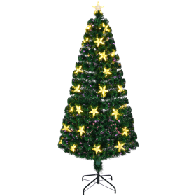 7ft pre-assembled Christmas tree, artificial Christmas tree with fir branches, color-changing fiber optic lights, 245 LED warm white lights
