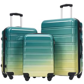 Hardshell Luggage Sets 3 Piece Gradient Color Expandable Suitcase with Spinner Wheels and TSA Lock Lightweight 20" 24" 28" Available,Green+Yellow