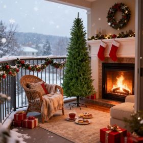 6FT Classic Pencil Christmas Tree is an 72-inch classic pencil-shaped Christmas tree suitable for both Halloween and Christmas. It features dense