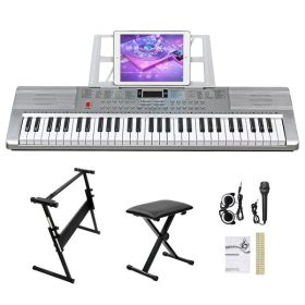[Do Not Sell on Amazon] GEP-110 61 Key Lighting Keyboard with Piano Stand, Piano Bench, Built In Speakers, Headphone, Microphone, Music Rest