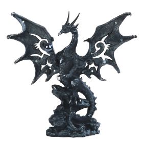 8"H Black Dragon Standing on Rock Figurine Home Decor Gift
