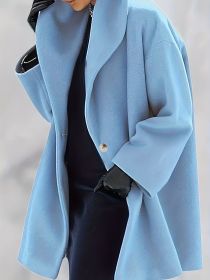 Solid One Button Overcoat, Elegant Loose Open Front Outerwear, Women's Clothing (Color: Blue, size: XL(12))