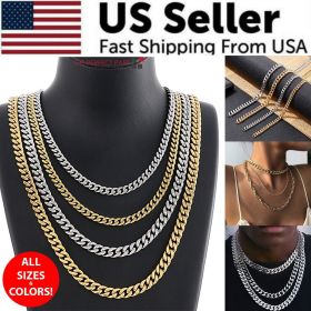 Stainless Steel Gold Silver Chain Cuban Curb Womens Mens Necklace 3/5/7/9/11mm (Necklace Color: Silver, Length-Width: 18 inch-5mm)