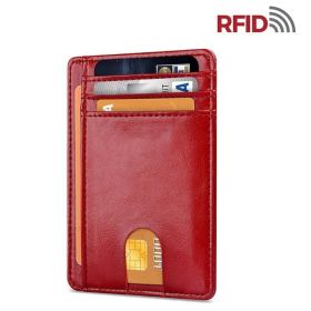Mens Leather Slim Wallet Credit Card Holder RFID Blocking Pocket ID Money PU USA (Pattern: Smooth Red)