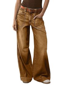 Women's high Rise Jeans Wide Leg Baggy Stretchy Y2K Boyfriend Trendy Casual Comfort Lounge Denim Pants with Pockets (size: XL)