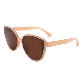 Women Rhinestone Fashion Cat Eye Sunglasses (Color: Nude)