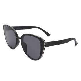 Women Rhinestone Fashion Cat Eye Sunglasses (Color: Black)