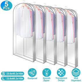 5 Pack Garment Bag for Hanging Clothes Dustproof Waterproof Hanging Clothes Storage Bag Clear Transparent Suits Cover for Sweater Jacket Coat Dre (size: L)