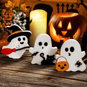 Halloween Decorations Indoor, Wooden Tiered Tray Decor Table Sign Set of 3 (Color: A-Ghost)