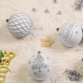 100MM/4 Inch 9PCS Large Christmas Balls Ornaments (Color: White & Silver)
