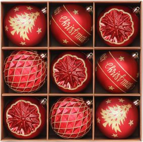 100MM/4 Inch 9PCS Large Christmas Balls Ornaments (Color: Red & Gold)