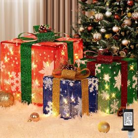 3 Pieces Large Gift Boxes for Christmas Decorations Outdoor, 10" 8" 6" with Pre-lit 70 LED Mini String Lights (Color: Snowflake)