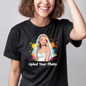 Personalized Photo T-Shirt Custom Design 230g Cotton Short Sleeve Photo Upload Wedding Men & Women All Sizes - (Must upload the image) (size: M)